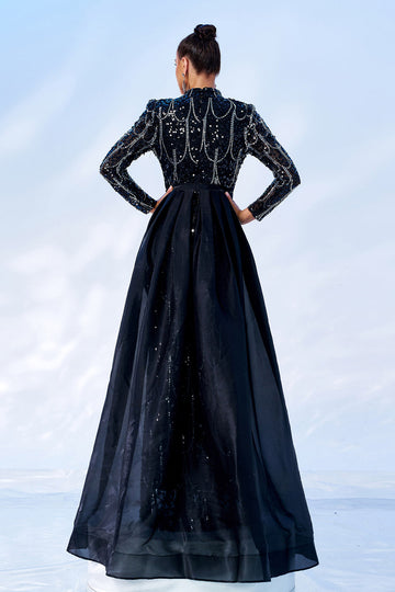 Gorgeous Black Mermaid Long Sleeves Beaded Formal Dress